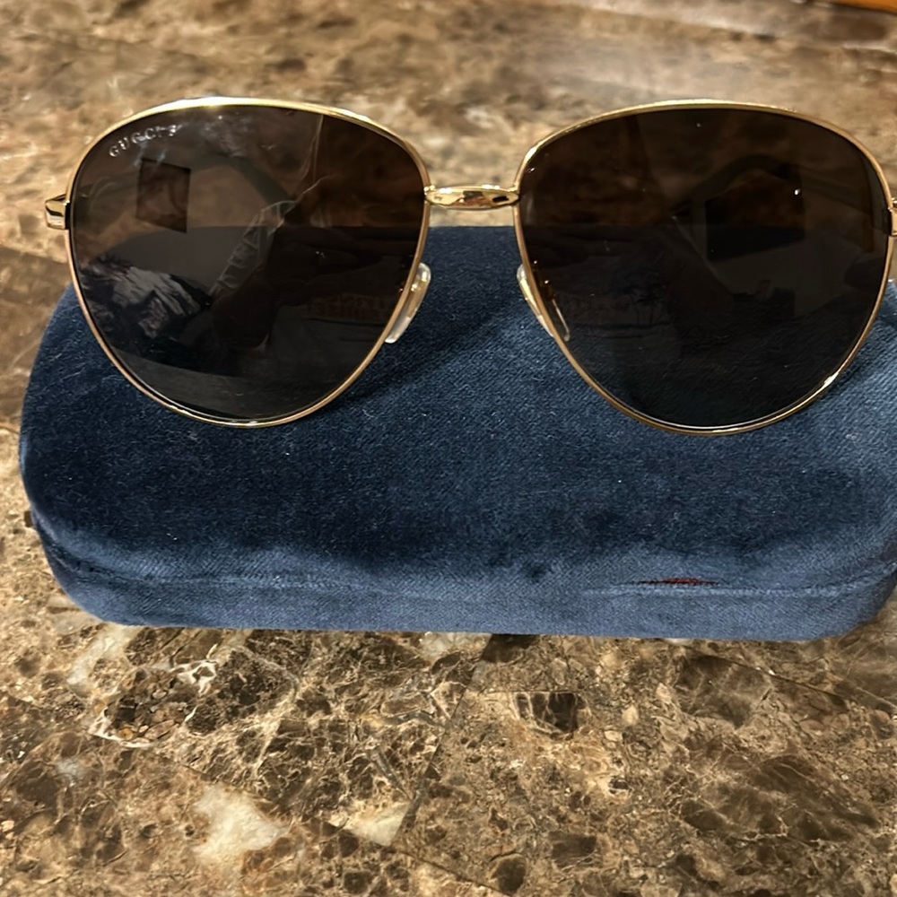 Gucci Gold Frame & Grey Polarized Lens Unisex Aviator Sunglasses